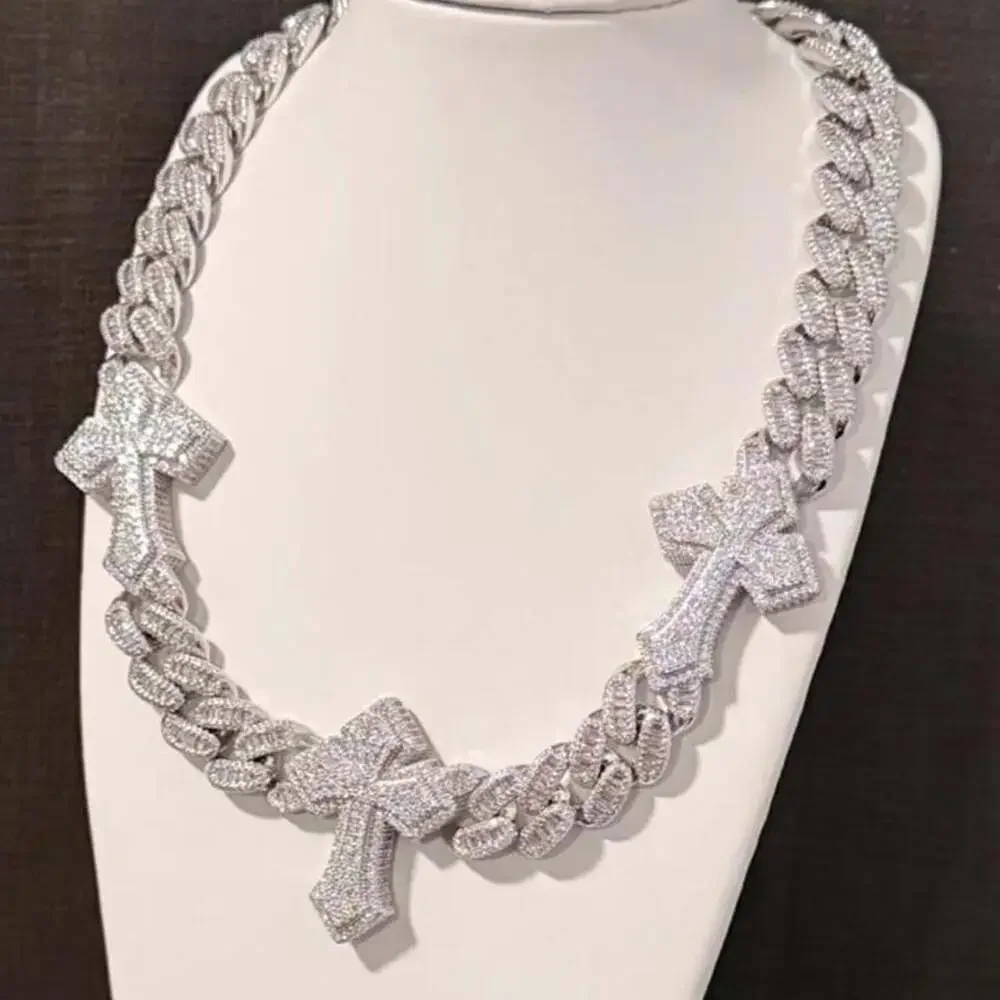 Silver Cross Cuban Necklace 18 Inch 22 A 2